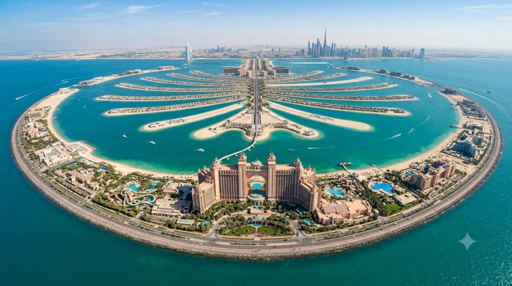 Palm Jumeirah in 2026: What's Actually Open, What's Gone, and How to Do the Island Right 1 Aerial view of Atlantis The Palm resort at the crown of Palm Jumeirah island