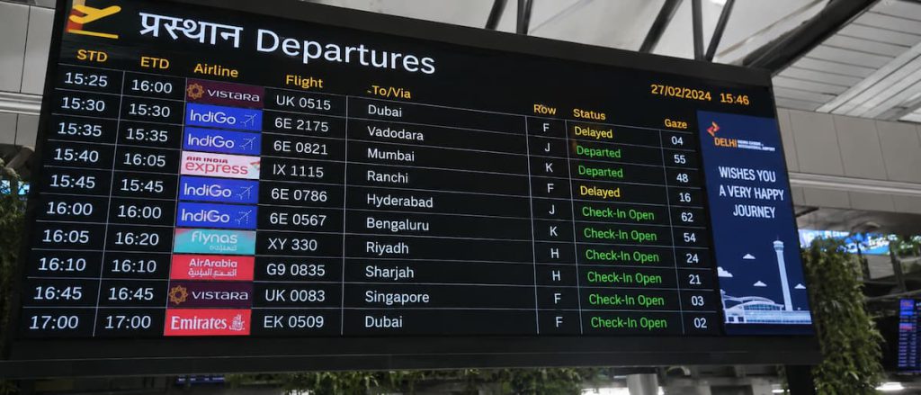 Direct Flights to Dubai from Indian Cities (2026 Guide) 1 Airport departure board showing flight destinations including dubai and times