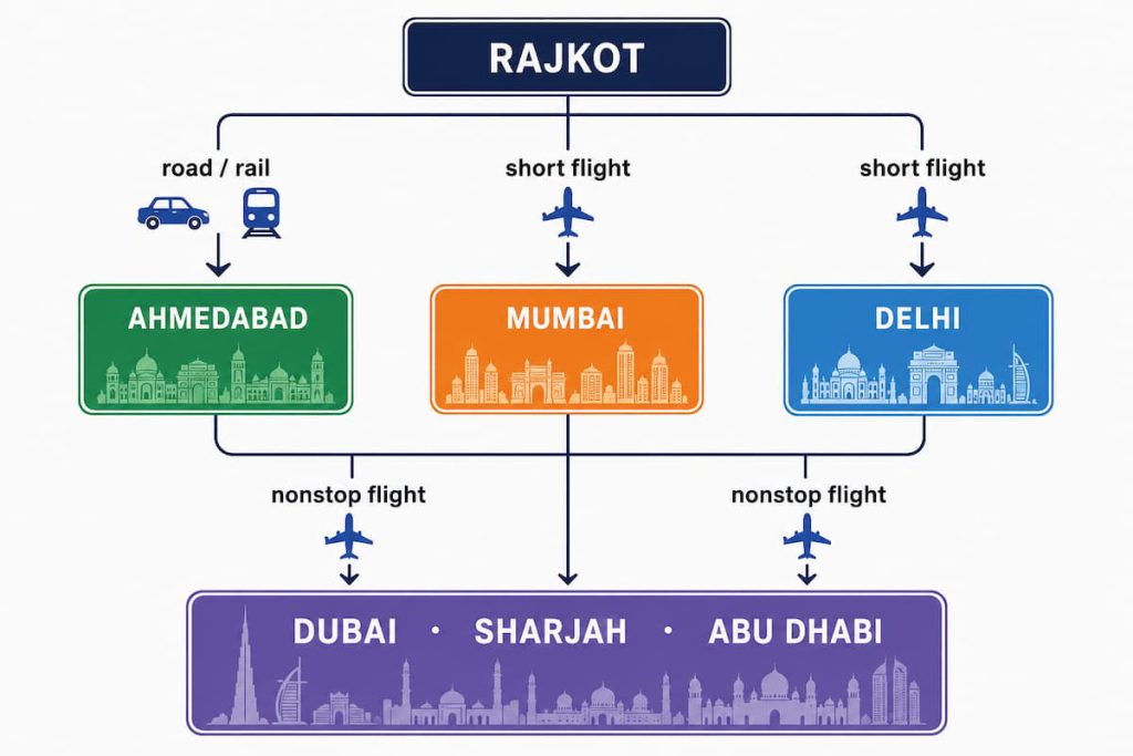 Best Connecting Airports for Rajkot to Dubai Flights 1 Rajkot to UAE A Flight Route Infographic