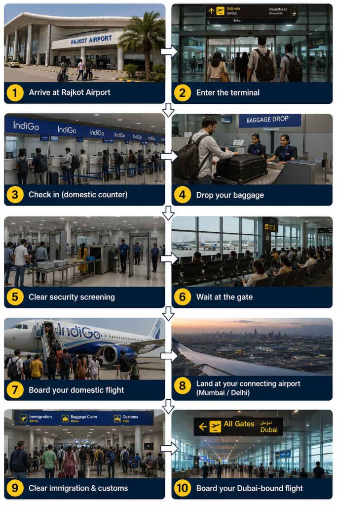 Step-by-Step Departure Journey From Rajkot Airport to Dubai